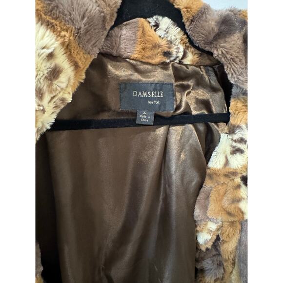NWOT Damselle New York Faux Fur Ruffled Coat Size XL, Brown Animal Print Shimmer - Picture 6 of 7